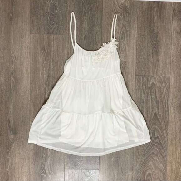 H&M Babydoll Tunic Blouse Mini Dress Ivory Floral Embroidery Y2K 2000s Small - Picture 2 of 16